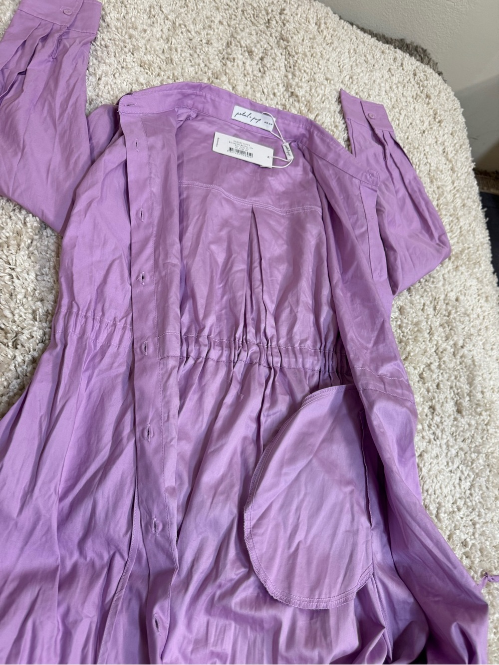 Lavender Button-Front Shirt Dress Cotton Xs - Picture 12 of 12
